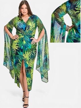 VENUS Plus Tropical Palm Print Flowy Sleeves Maxi Dress🌴
